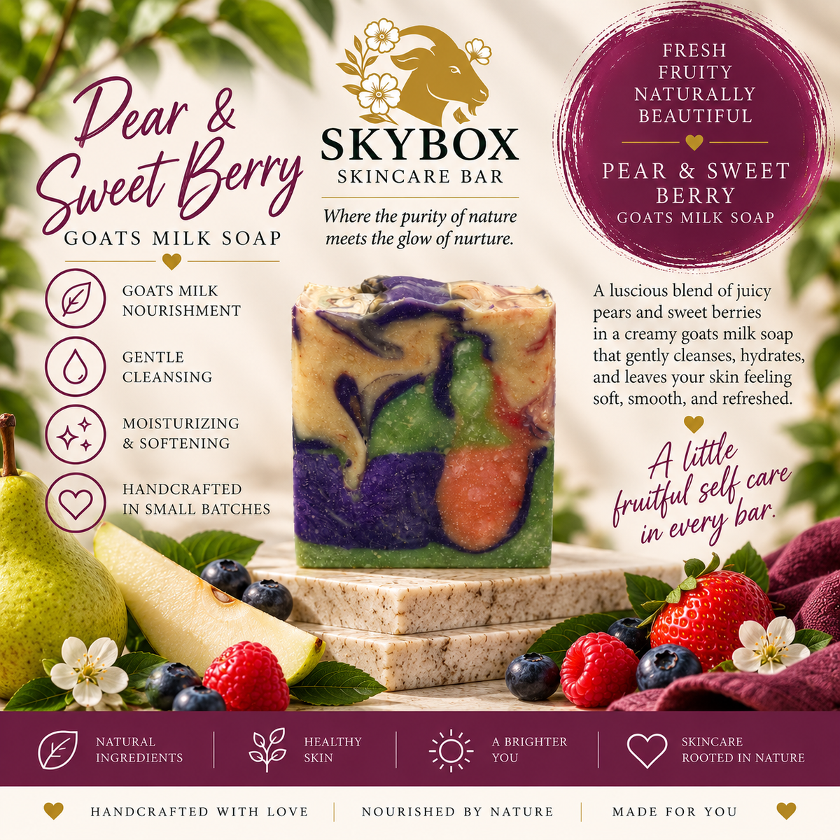 Pear & Sweet Berry Goat’s Milk Bar Soap